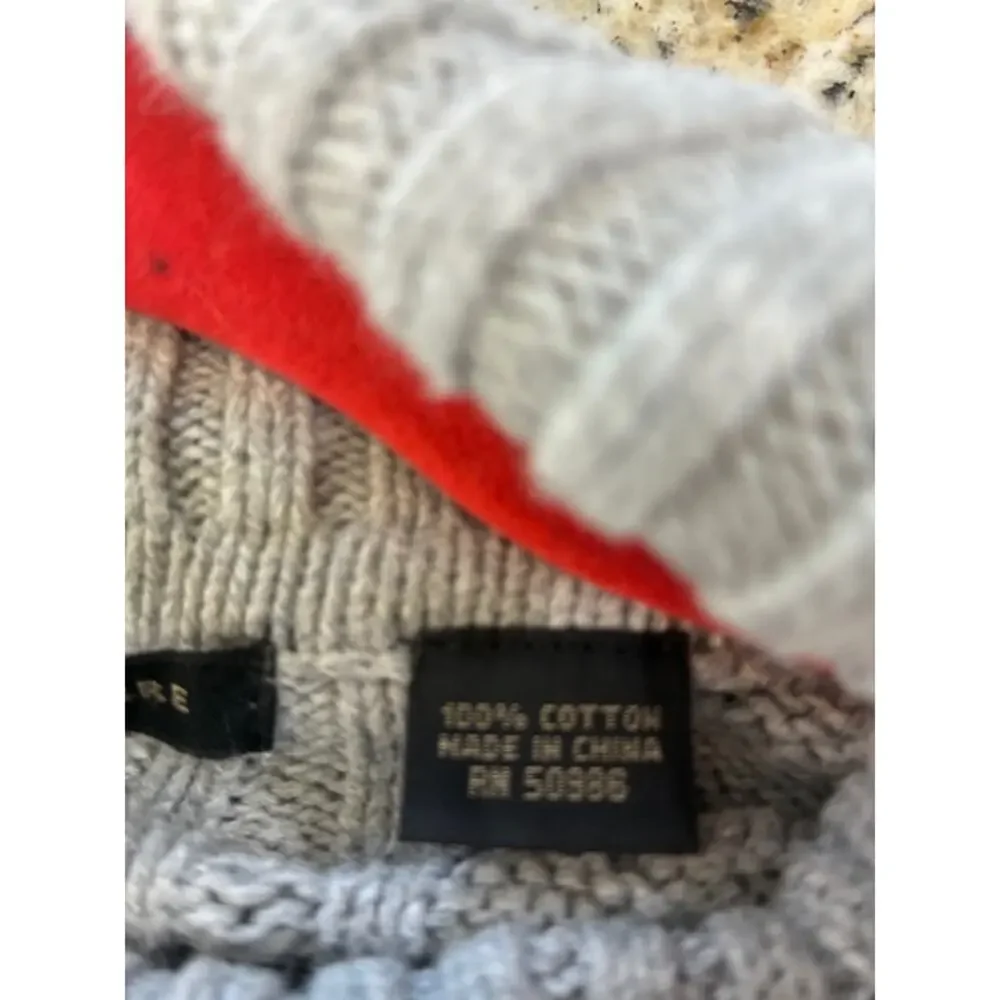 Jeanne Pierre Gray‎ Turtleneck Sweater Cotton Chunky Cable Knit Fisherman Large